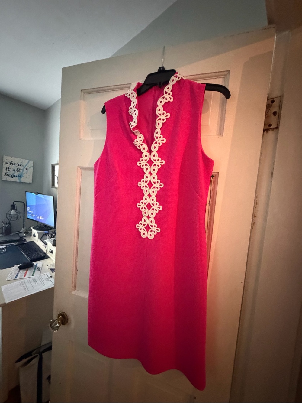 Vince Camuto Hot Pink Sleeveless Shift Dress with White Trim, new with tags!